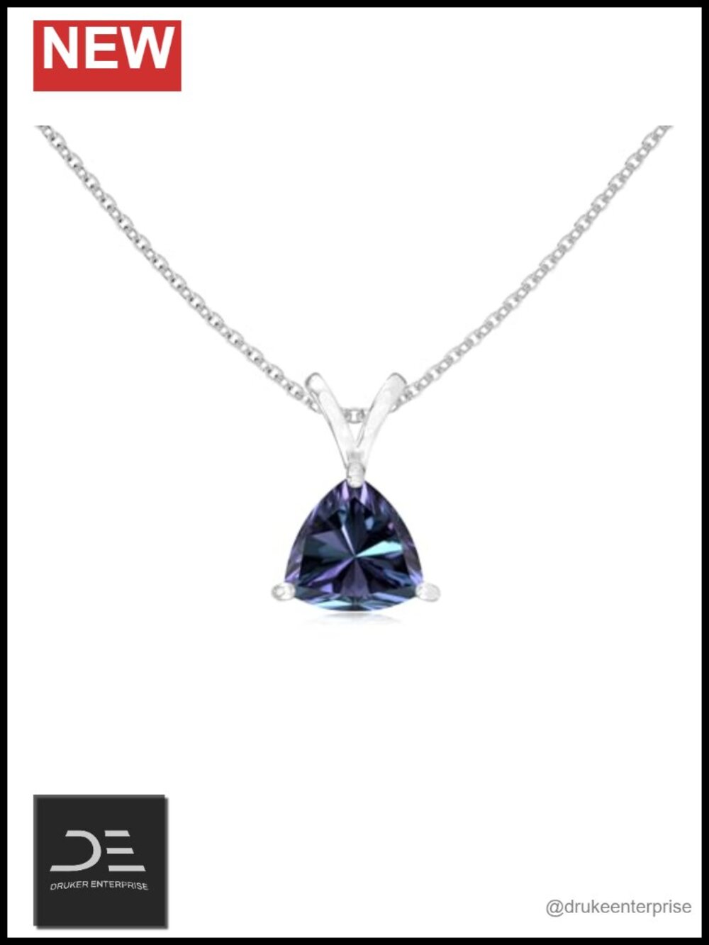 Lab Grown Alexandrite V-Bale Pendant Necklace Sterling Silver